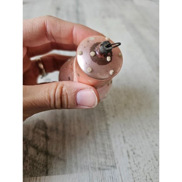 Vintage glass flocked bell beaded ornament mini Xmas pink tree - Picture 9 of 9